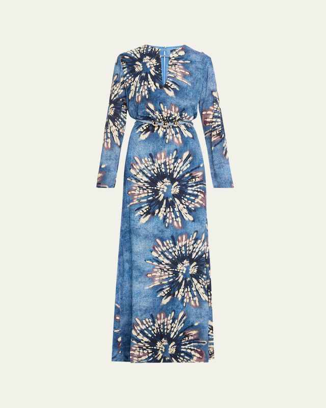 Ravenna Long Belted Abstract Dress